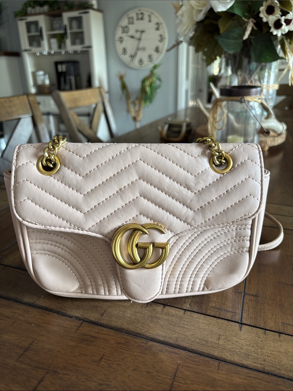 Light Pink Quilted Fashion Shoulder Bag with Gold Hardware
